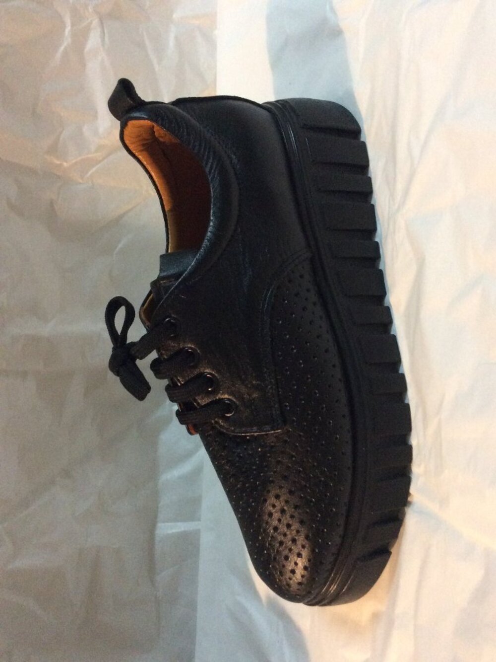 La Moderniste Black Perforated Leather Platform Oxfords Size 38